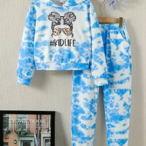 Conjunto de sudadera y pantalones de niña con estampado de mármol