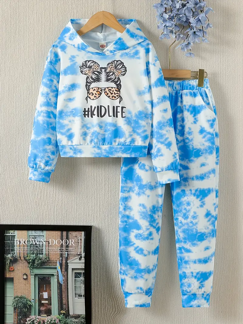 Conjunto de sudadera y pantalones de niña con estampado de mármol
