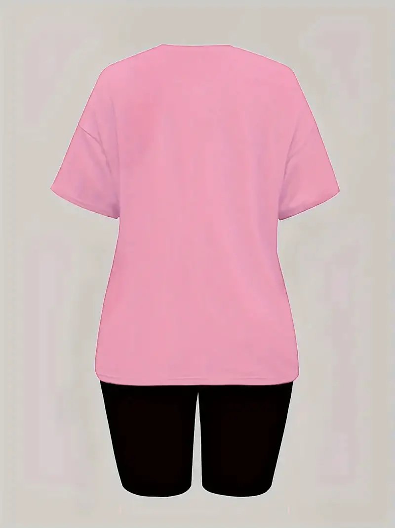 Conjunto de playera de manga corta y cuello redondo con shorts tipo biker - Imagen 3