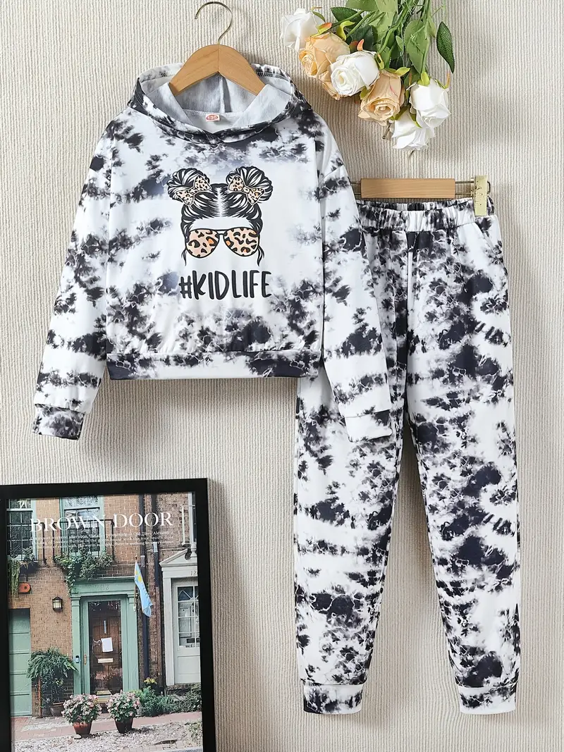 Conjunto de sudadera y pantalones de niña con estampado de mármol - Imagen 3