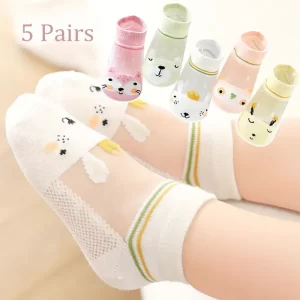 5 pares de calcetines de malla delgada y transpirable para niños y niñas