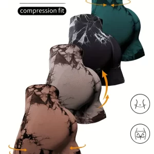 4 pzas. Shorts deportivos teñidos sin costuras, shorts para ciclismo, correr, con efecto de levantamiento de glúteos y cintura alta, ropa deportiva para mujer