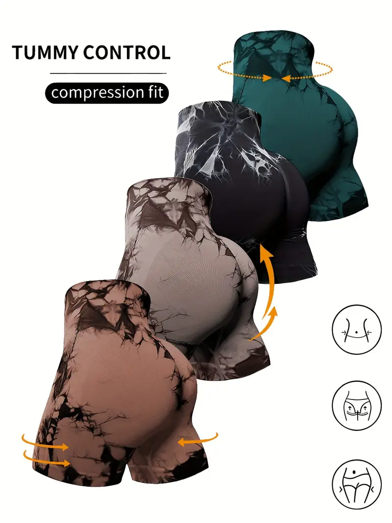 4 pzas. Shorts deportivos teñidos sin costuras, shorts para ciclismo, correr, con efecto de levantamiento de glúteos y cintura alta, ropa deportiva para mujer