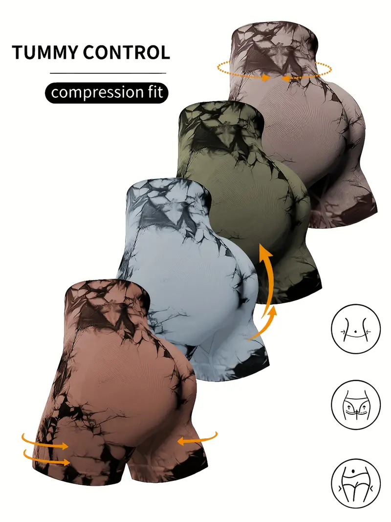 4 pzas. Shorts deportivos teñidos sin costuras, shorts para ciclismo, correr, con efecto de levantamiento de glúteos y cintura alta, ropa deportiva para mujer - Imagen 5