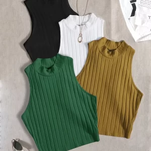 Conjunto de cuatro tops sin mangas, top corto sĂłlido sin mangas para verano y primavera, ropa de mujer