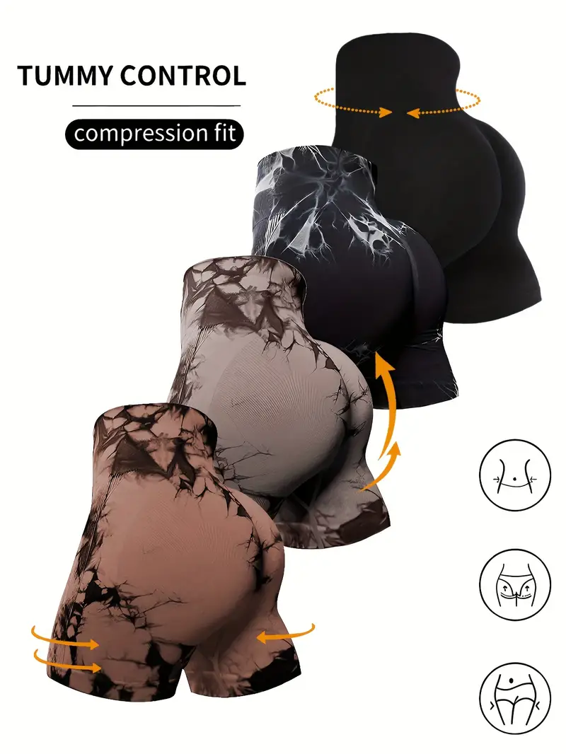 4 pzas. Shorts deportivos teñidos sin costuras, shorts para ciclismo, correr, con efecto de levantamiento de glúteos y cintura alta, ropa deportiva para mujer - Imagen 2
