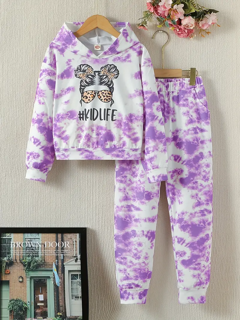 Conjunto de sudadera y pantalones de niña con estampado de mármol - Imagen 2